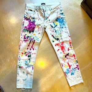 Polo Ralph Lauren Women Avery Boyfriend Jeans White Paint splatter Size 25